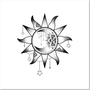 Celestial moon and sun mandala design Posters and Art